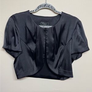 Collection B Black Satin Short Sleeve Cropped Bolero